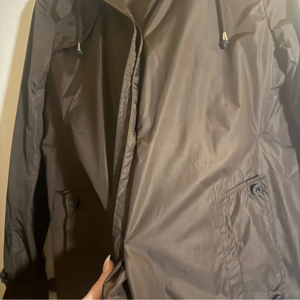 Aquascutum London Brown Long Packable Hooded Rain Coat Womens Size Small - Picture 5 of 15